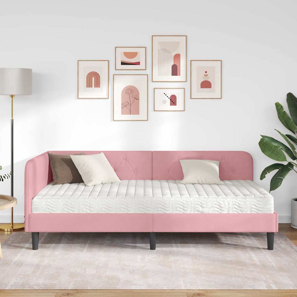Kutni okvir kreveta Ružičasta 90 x 190 cm Baršun