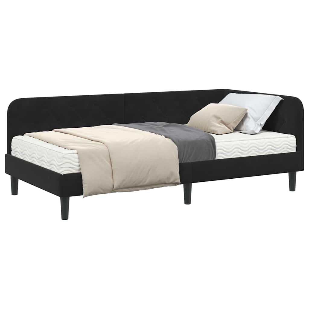 Kutni okvir kreveta Crna 90 x 190 cm Baršun