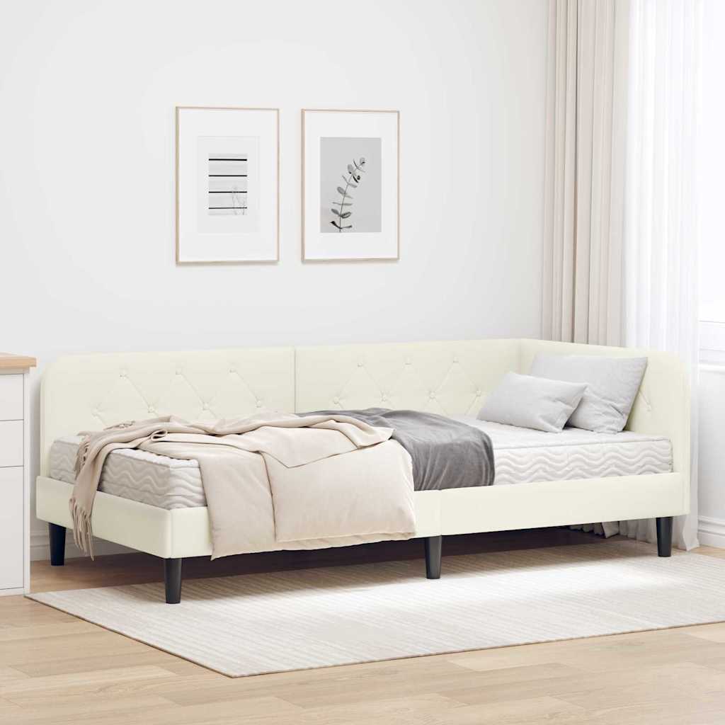 Kutni okvir kreveta Krema 90 x 190 cm Baršun