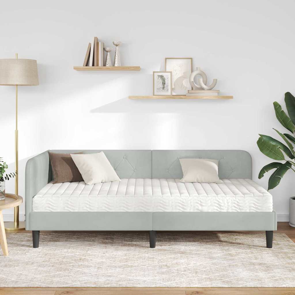 Kutni okvir kreveta Svijetlo siva 90 x 200 cm Baršun