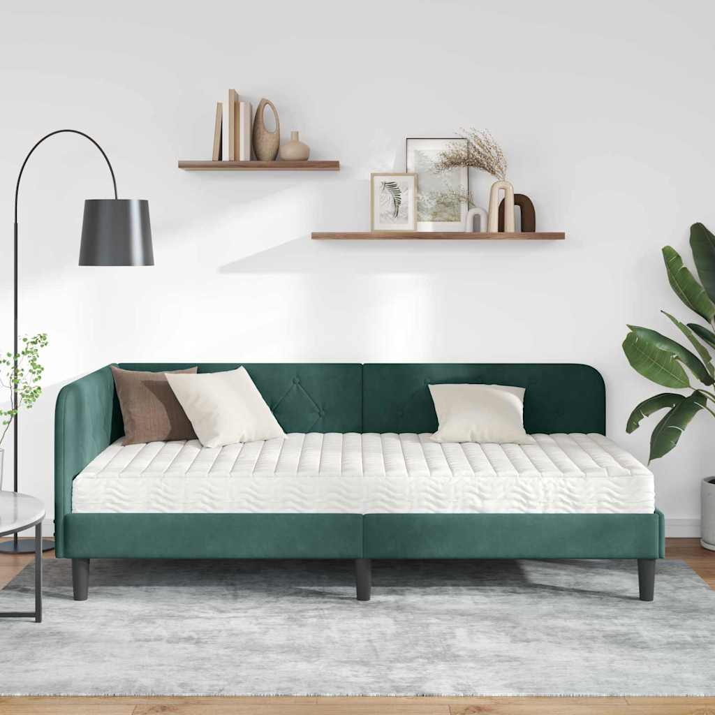 Kutni okvir kreveta Tamnozelena 90 x 200 cm Baršun