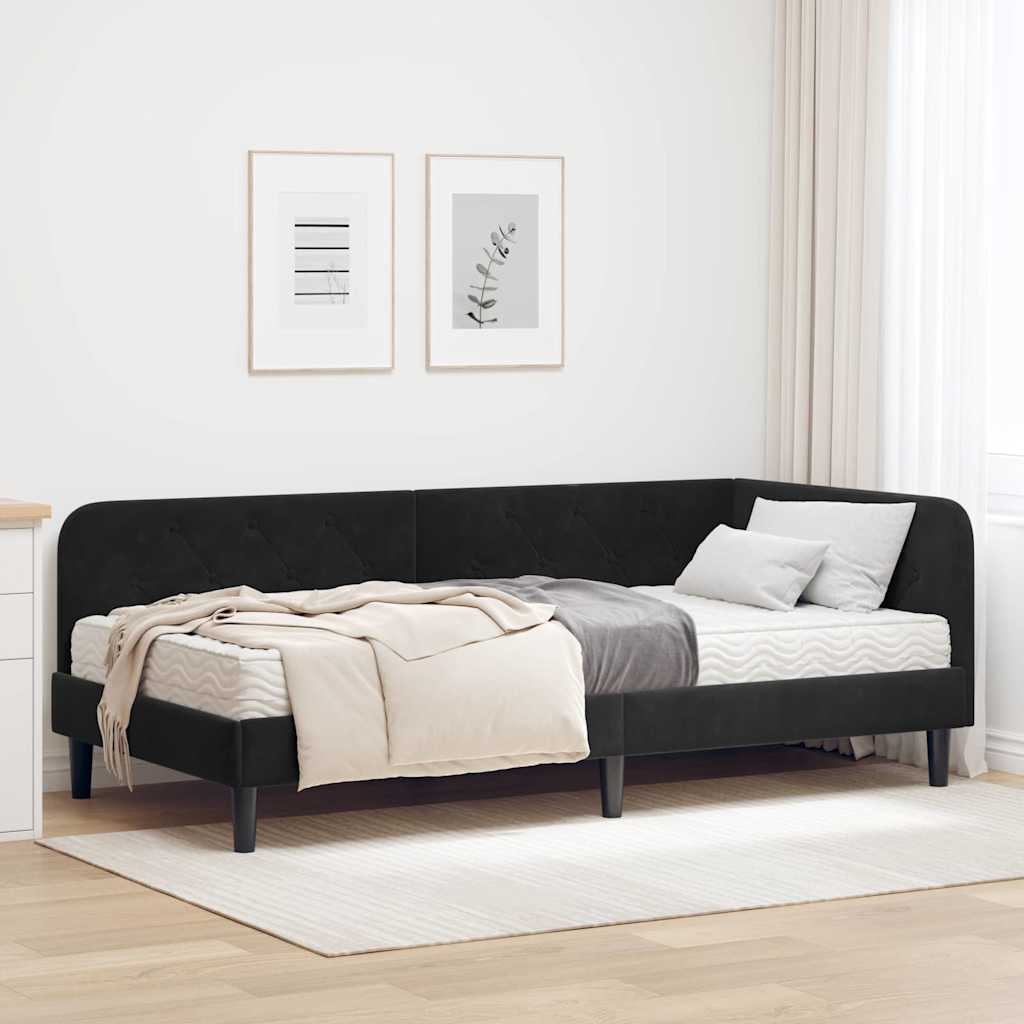 Kutni okvir kreveta Crna 90 x 200 cm Baršun