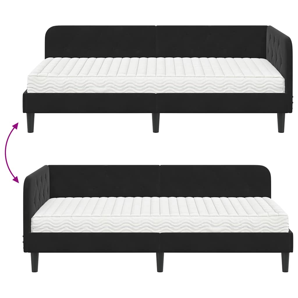 Kutni okvir kreveta Crna 90 x 200 cm Baršun