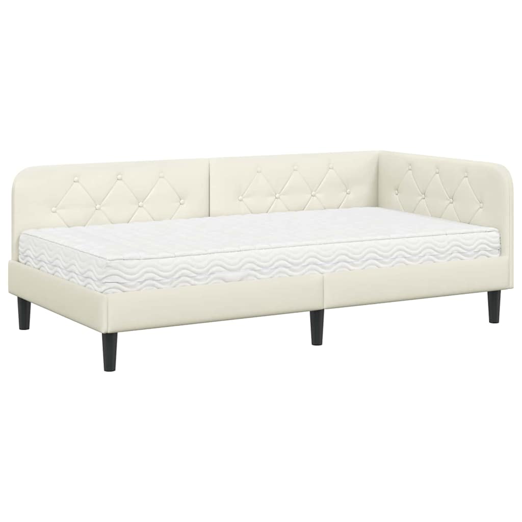 Kutni okvir kreveta Krema 90 x 200 cm Baršun