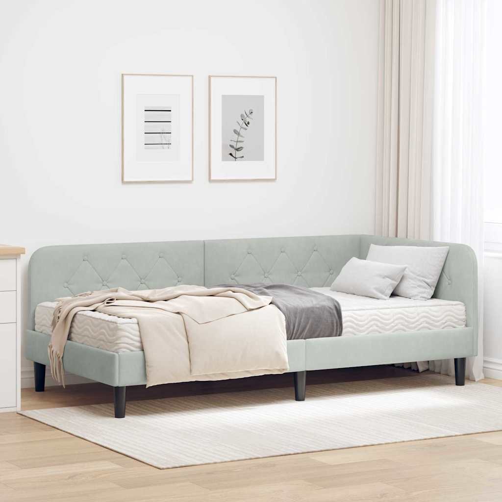 Kutni okvir kreveta Svijetlo siva 100 x 200 cm Baršun