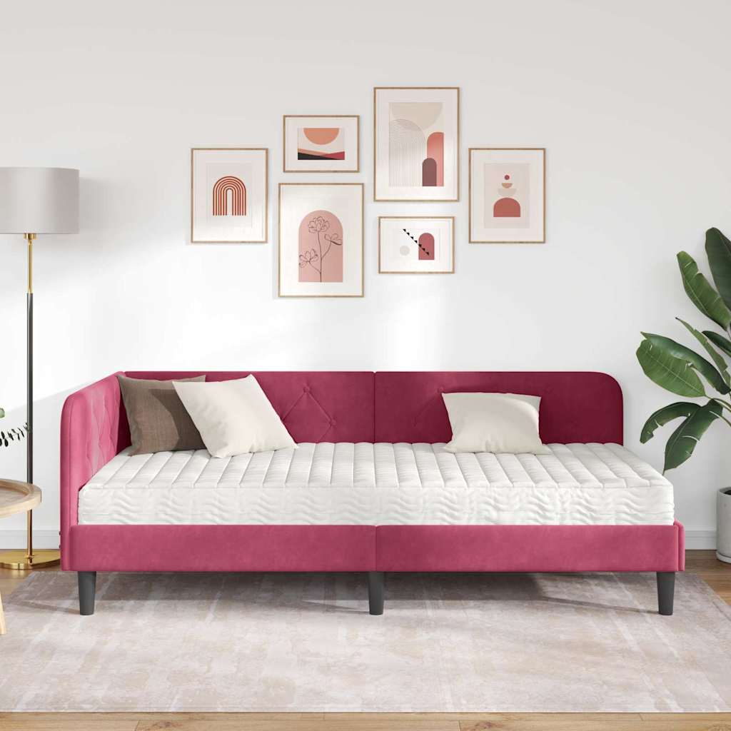 Kutni okvir kreveta Vinska crvena 100 x 200 cm Baršun