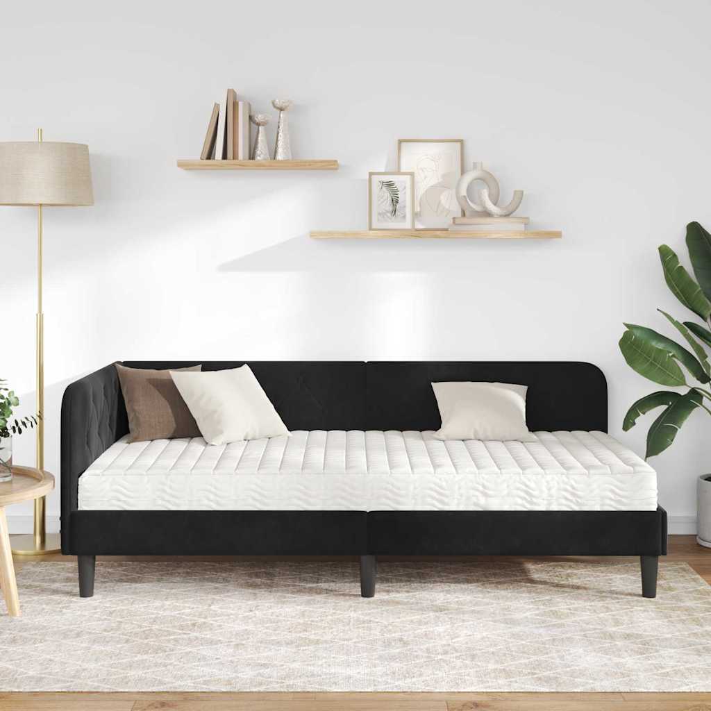 Kutni okvir kreveta Crna 100 x 200 cm Baršun
