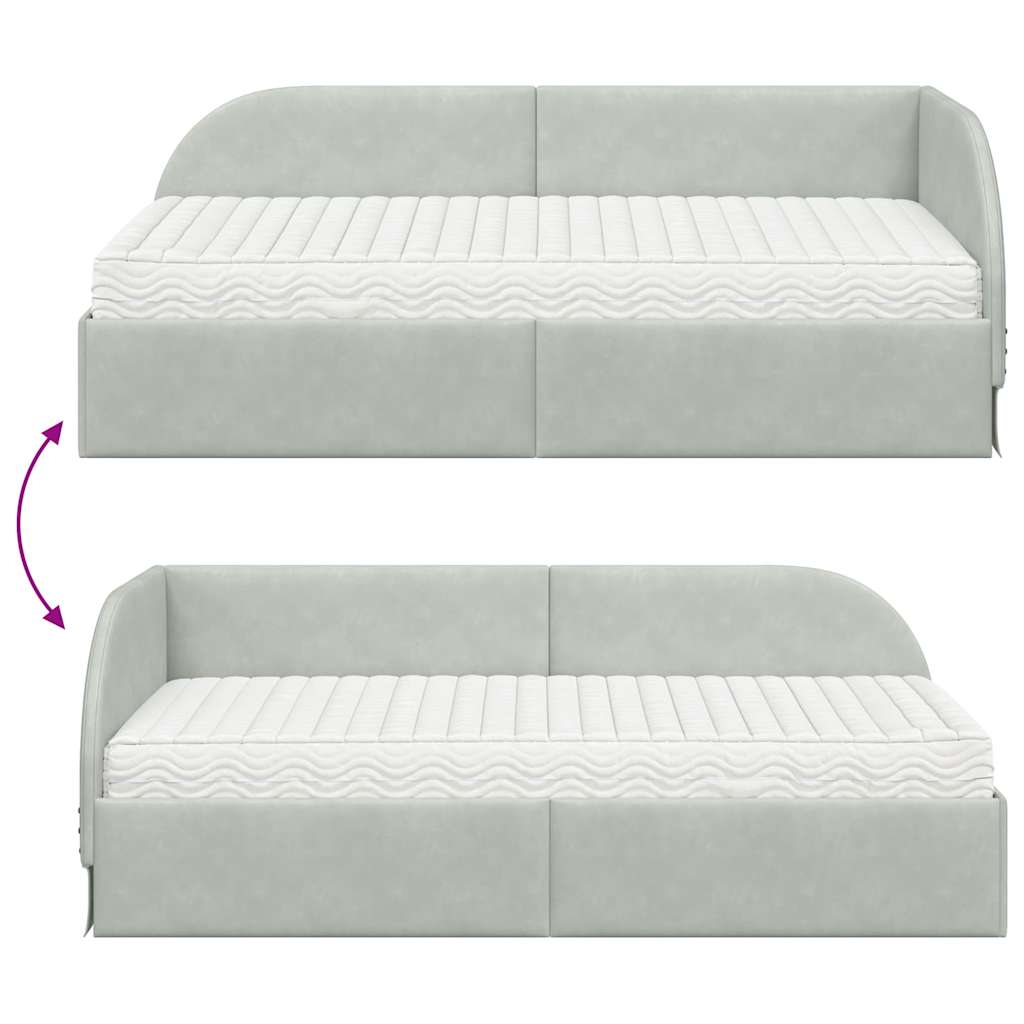 Kutni krevetni okvir s madracem 2 pcs Svjetlosiva Baršun