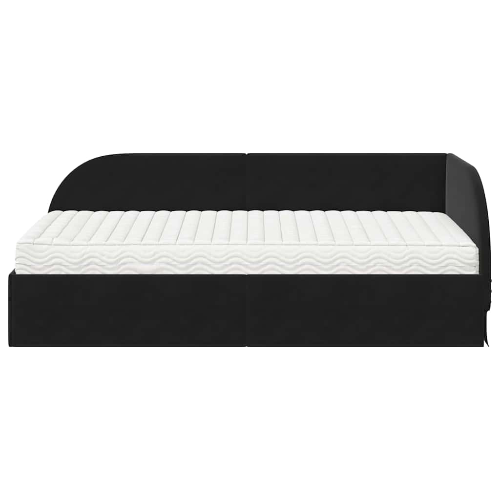 Kutni krevetni okvir s madracem s uzglavljem 2 pcs Crna Baršun