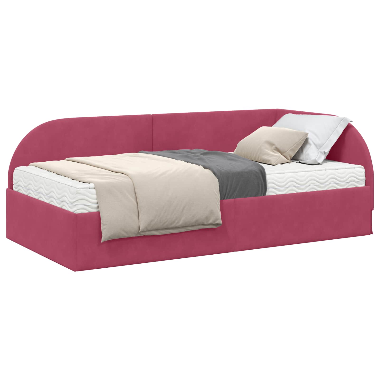 Kutni krevetni okvir s madracem 2 pcs Crvena Baršun