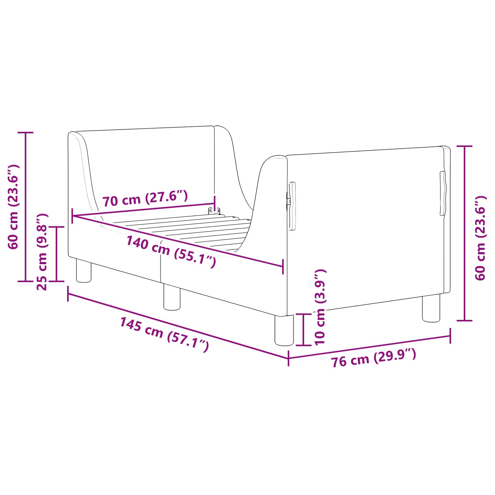 Okvir kreveta za malu djecu s naslonom Tamno siva 70 x 140 cm