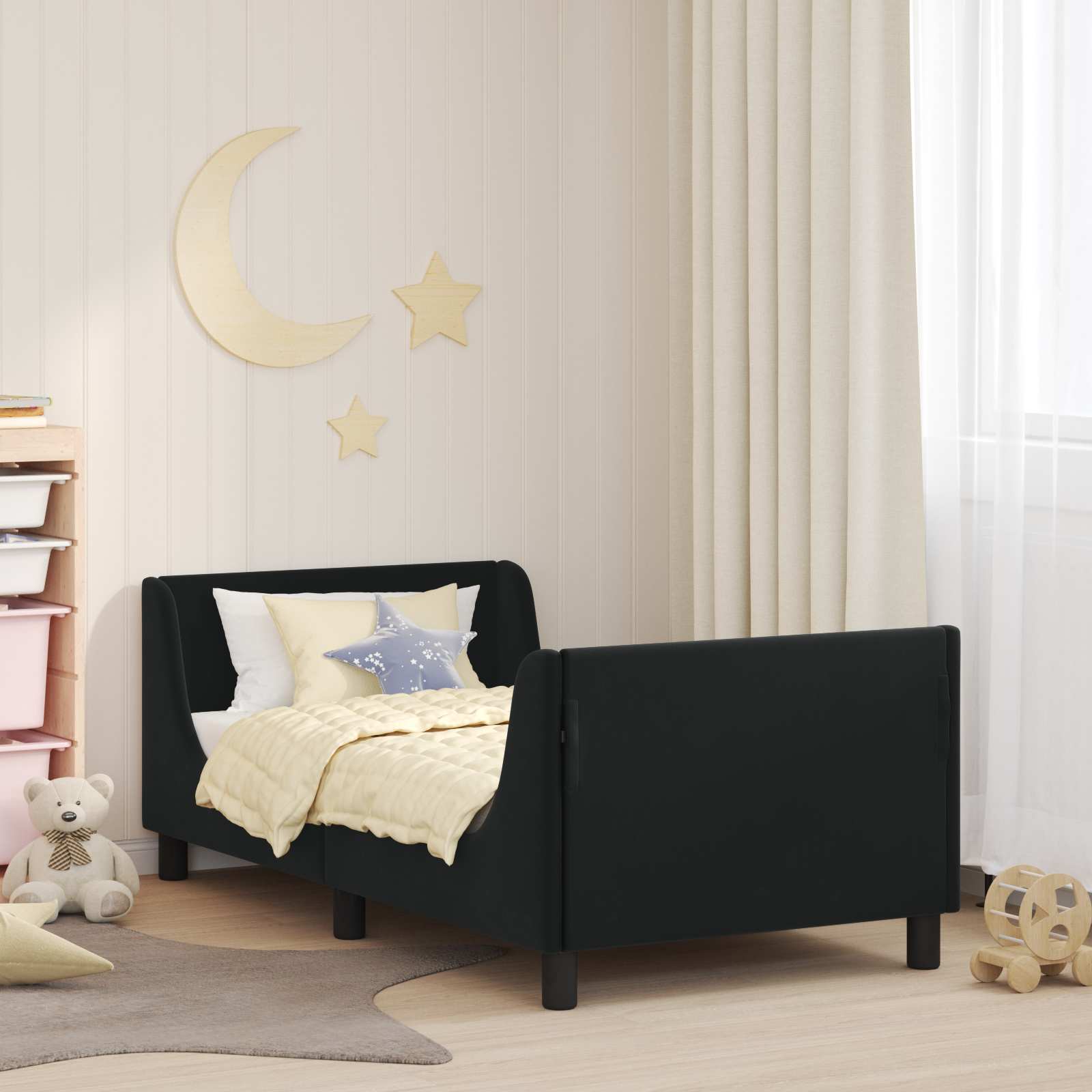 Krevet za djecu s uzglavljem Crna 80 x 160 cm Baršun