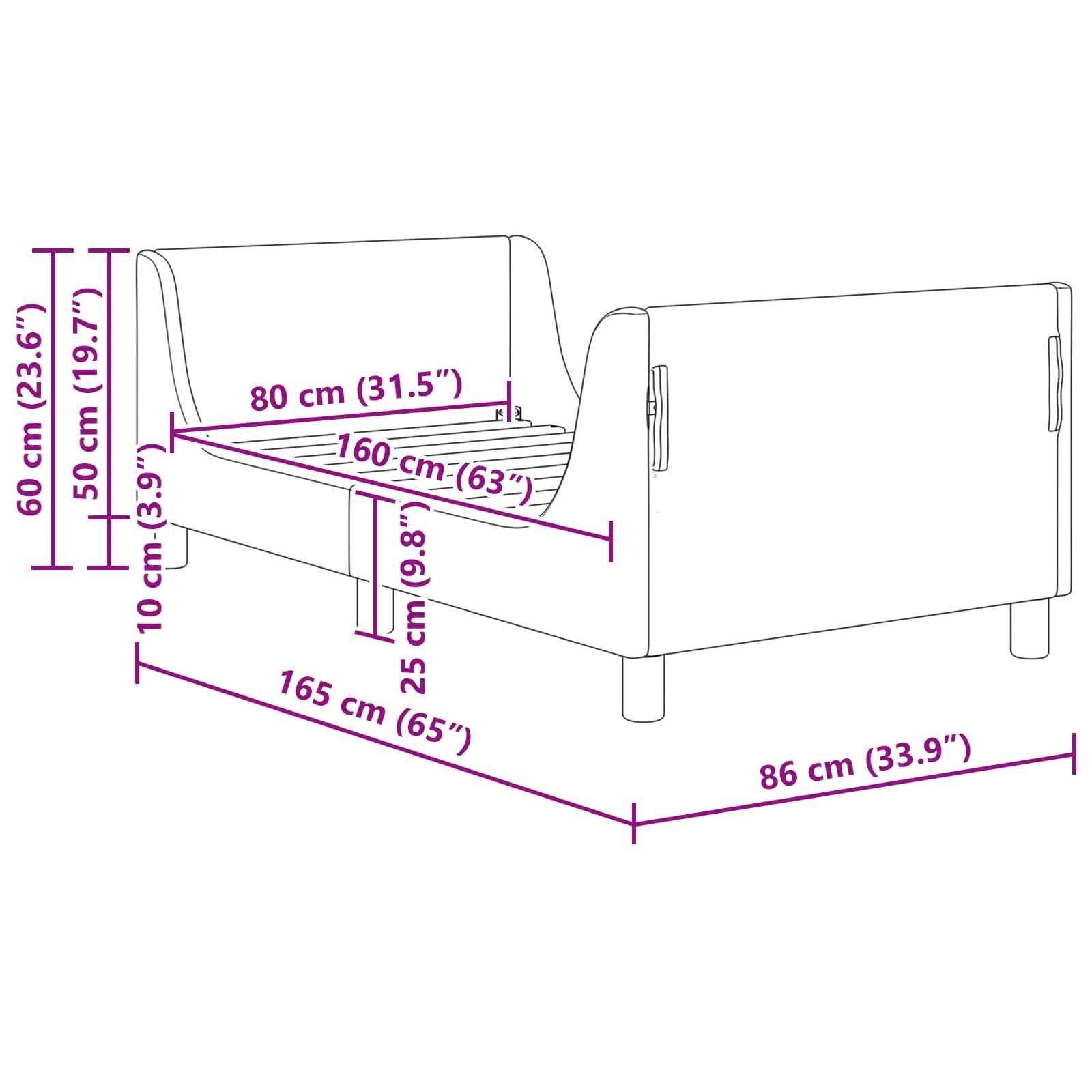 Krevet za djecu s uzglavljem Crna 80 x 160 cm Baršun