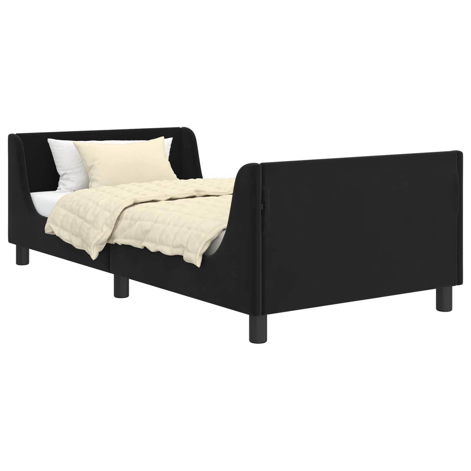Krevet za djecu s uzglavljem Crna 90 x 190 cm Baršun