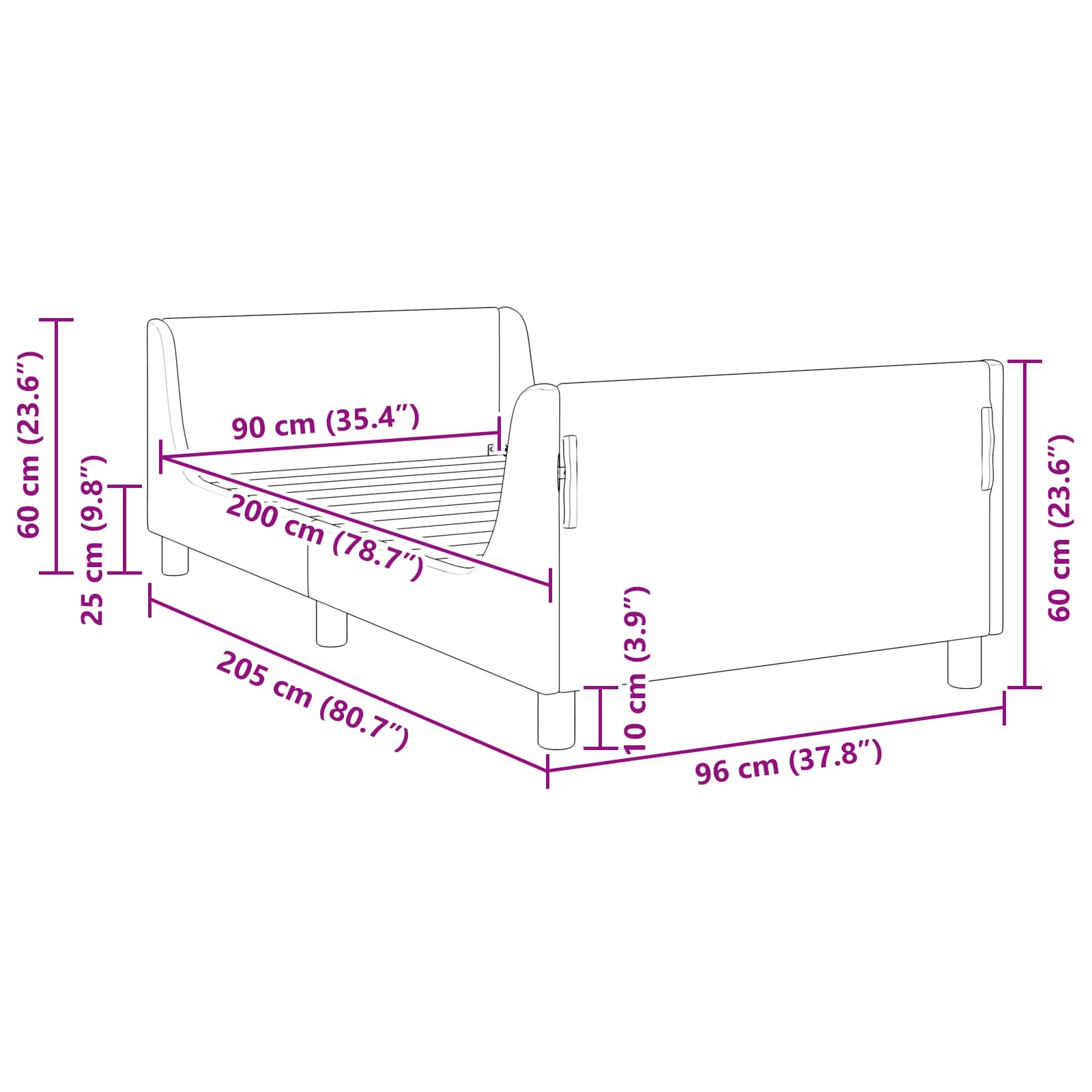 Krevet za djecu s uzglavljem Tamno siva 90 x 200 cm Baršun