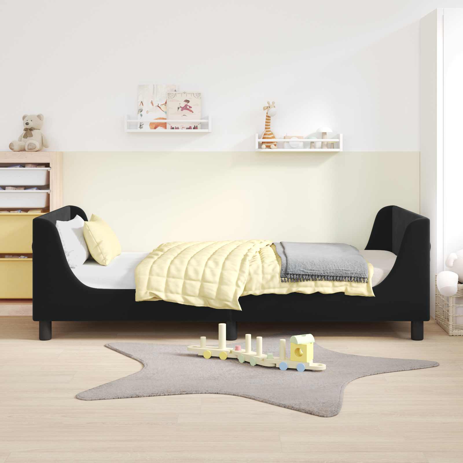 Krevet za djecu s uzglavljem Crna 90 x 200 cm Baršun