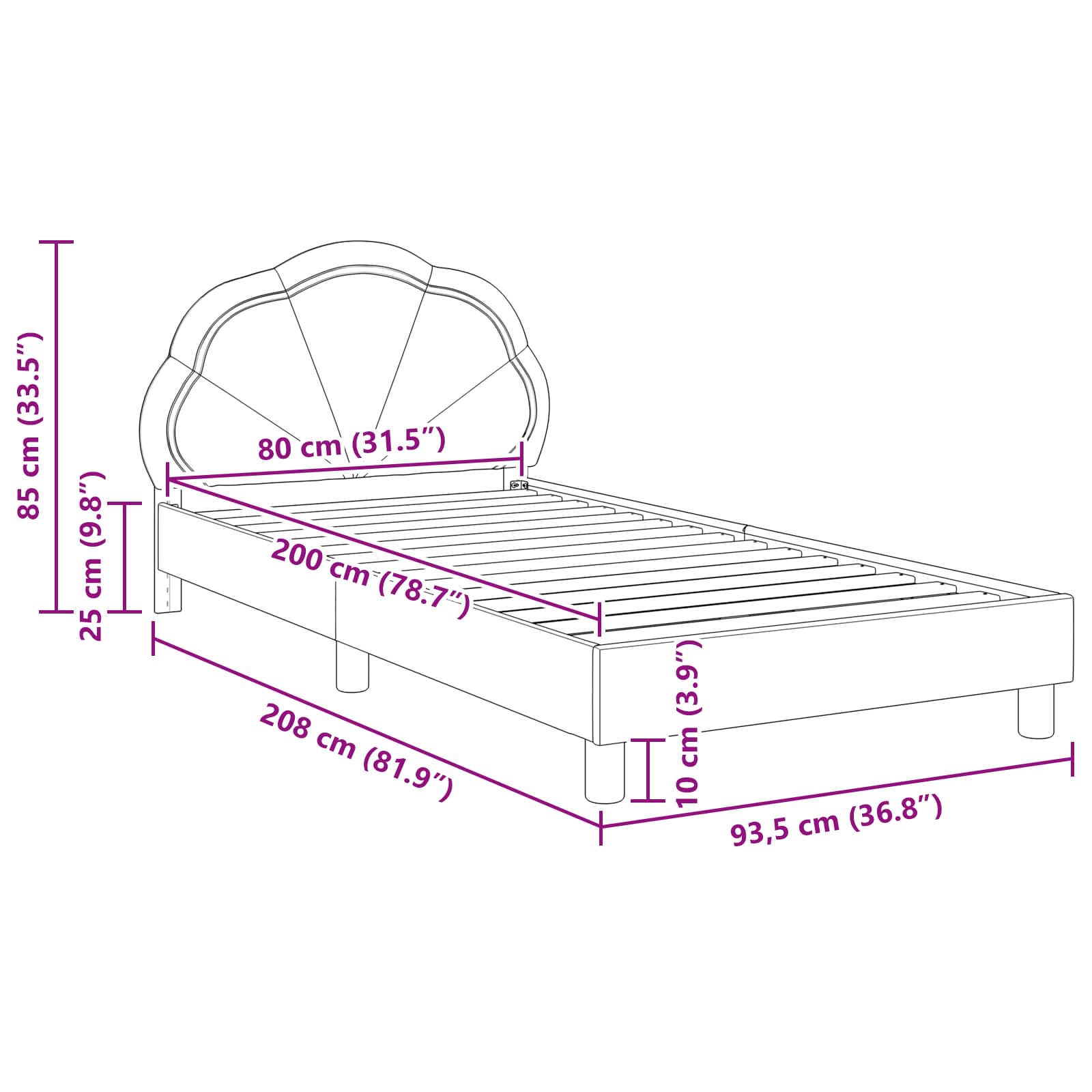 Krevet za djecu s uzglavljem Svijetlo siva 80 x 200 cm Baršun