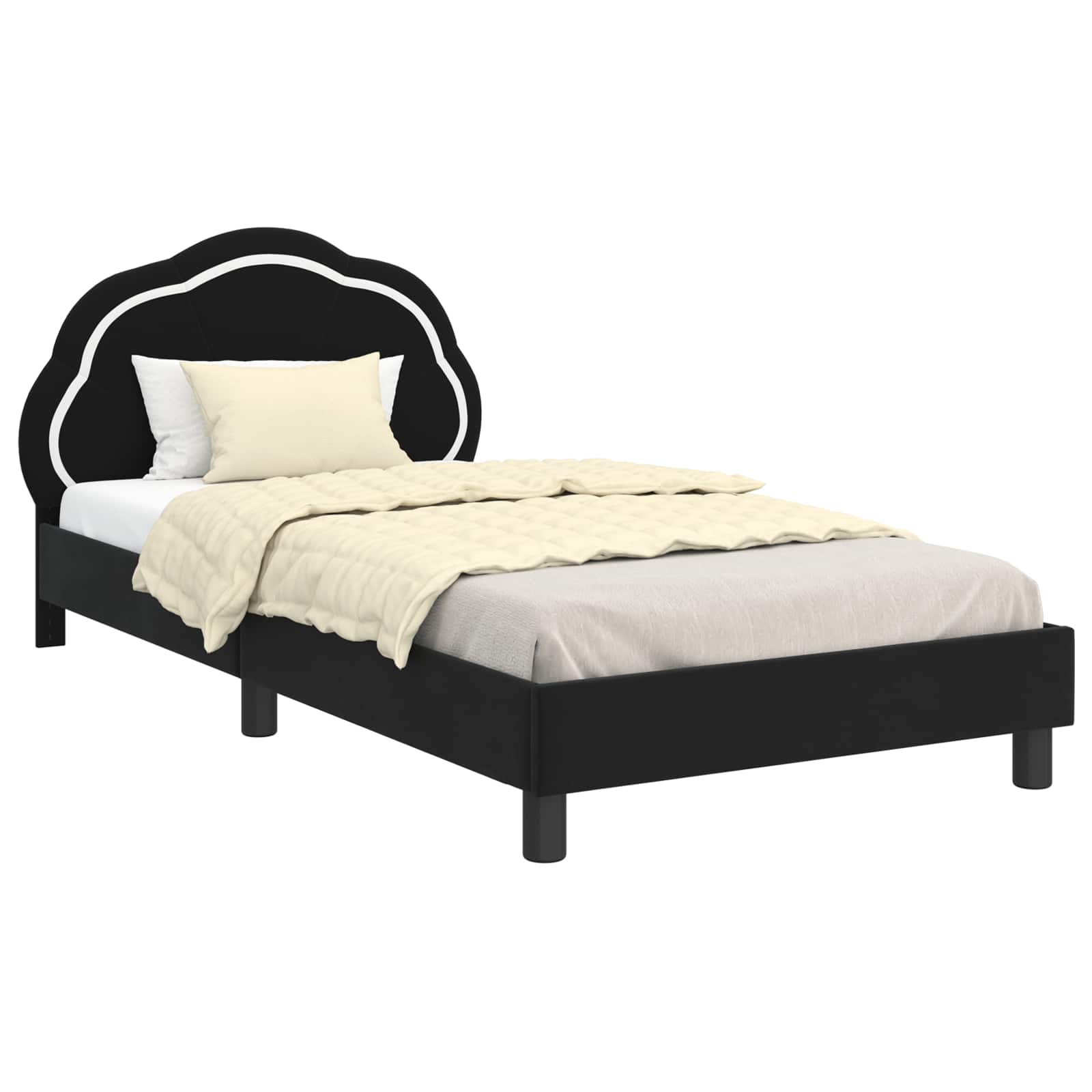 Krevet za djecu s uzglavljem Crna 90 x 190 cm Baršun