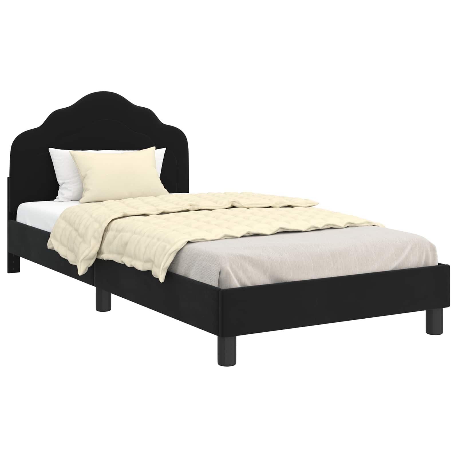 Krevet za djecu s uzglavljem Crna 90 x 190 cm Baršun