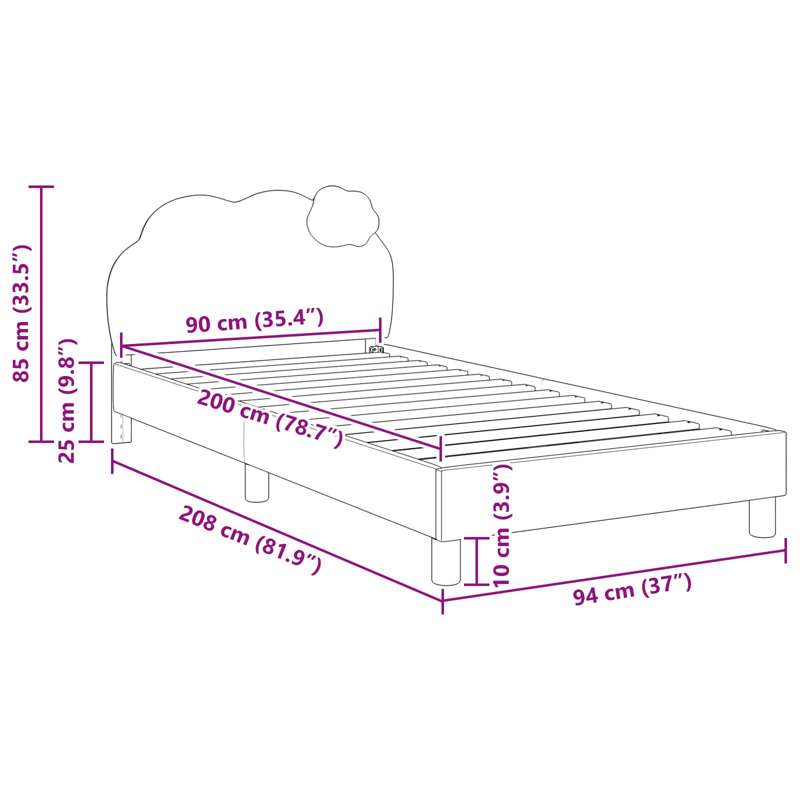Krevet za djecu s uzglavljem s uzglavljem Plava 90 x 200 cm PU