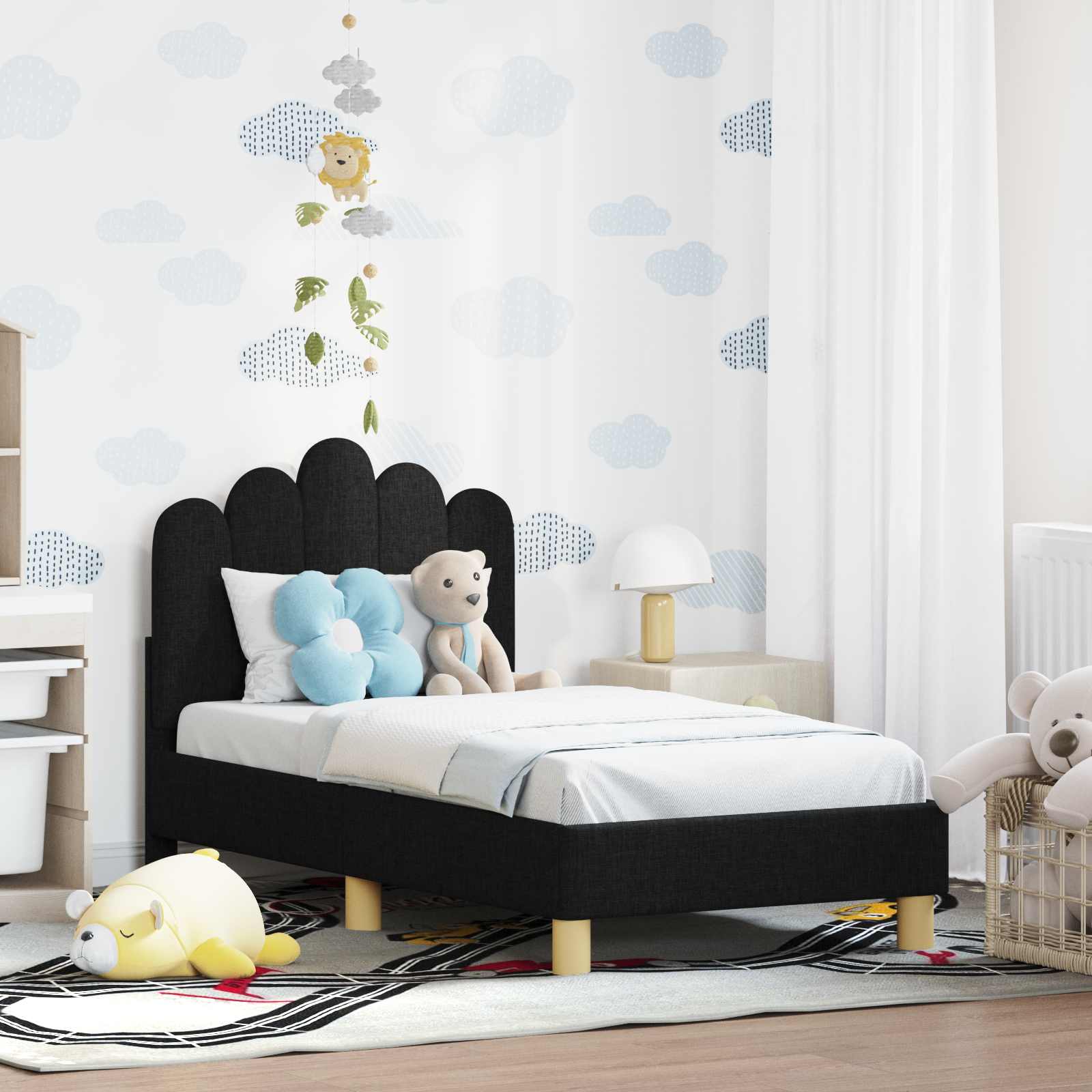 Okvir kreveta za malu djecu s naslonom Crna 70 x 140 cm tkanina