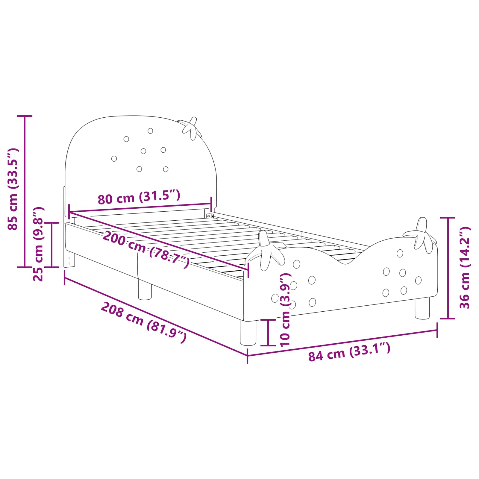 Krevet za djecu s uzglavljem Ružičasta 80 x 200 cm Baršun