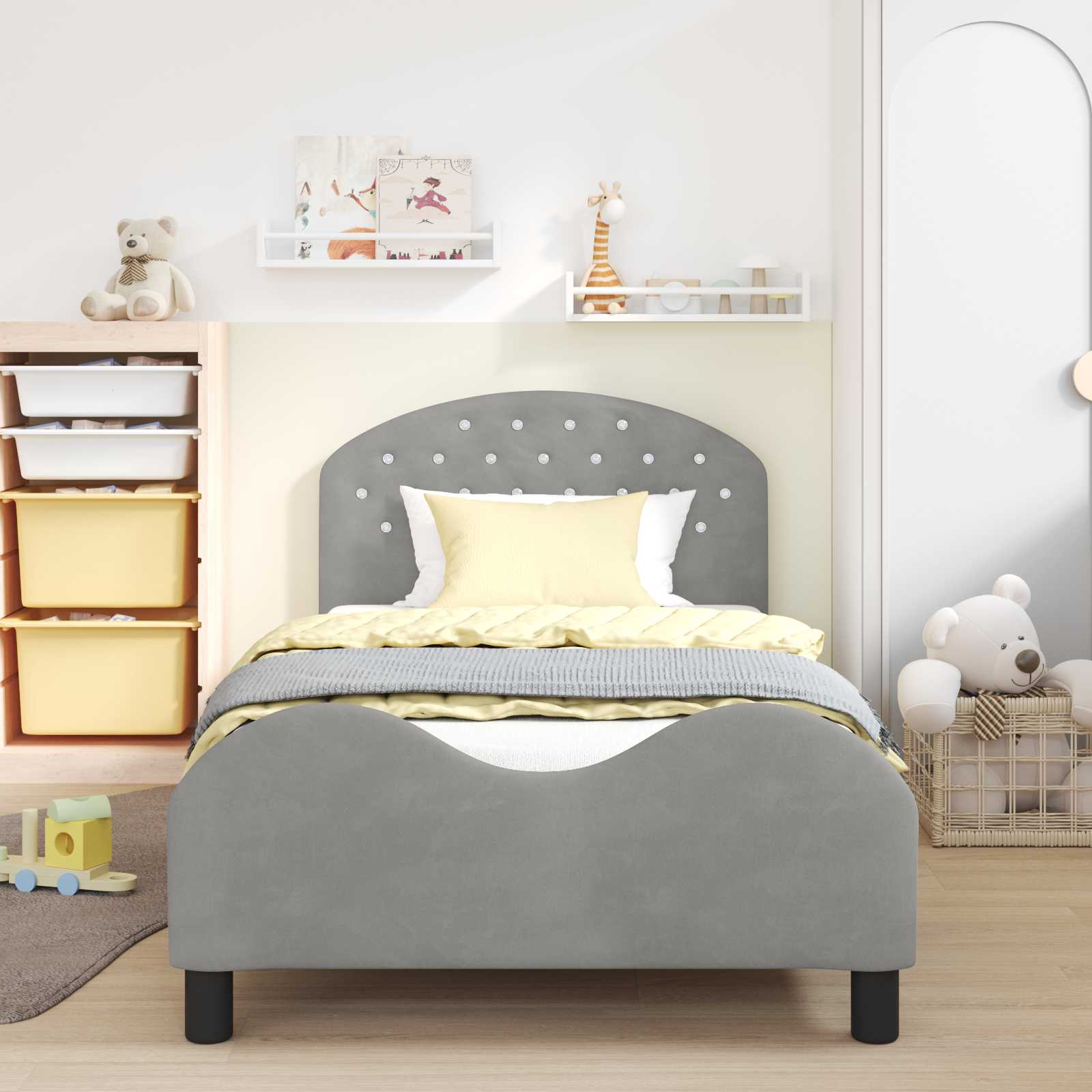 Krevet za djecu s uzglavljem Svijetlo siva 90 x 190 cm Baršun