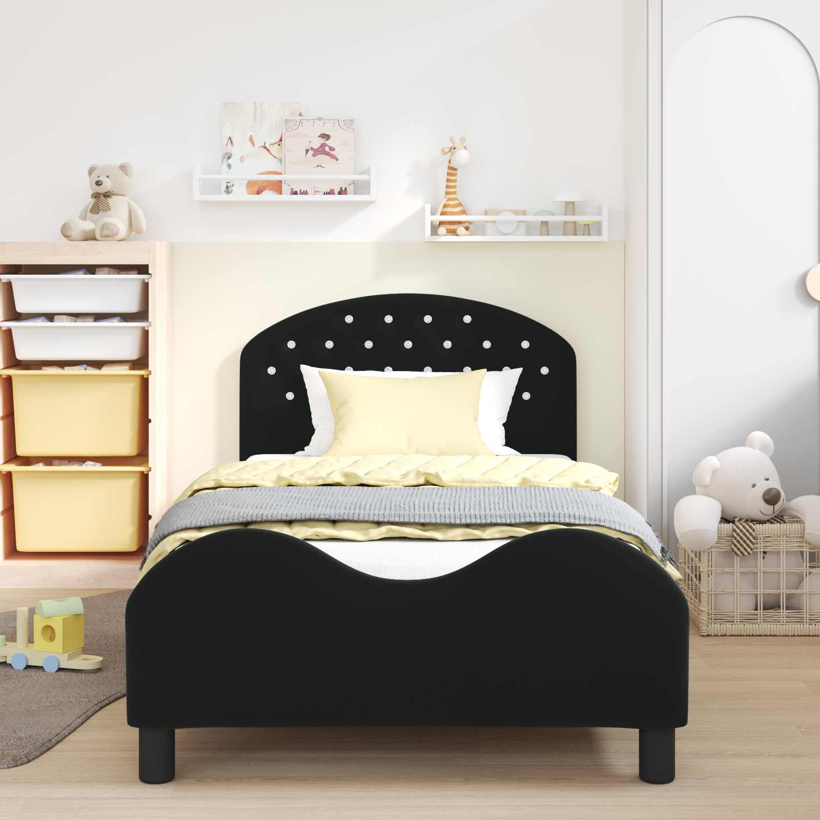 Krevet za djecu s uzglavljem Crna 90 x 190 cm Baršun