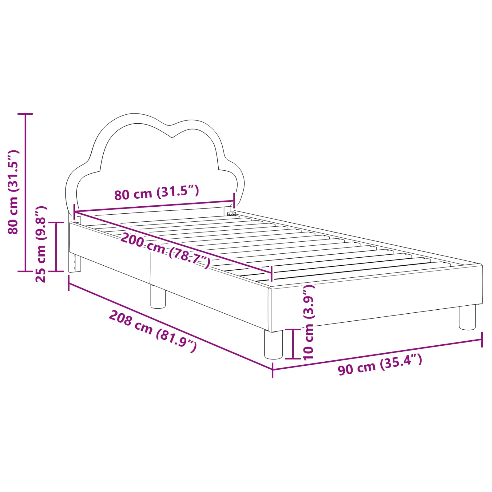 Krevetna konstrukcija s uzglavljem Svijetlo siva 80 x 200 cm PU