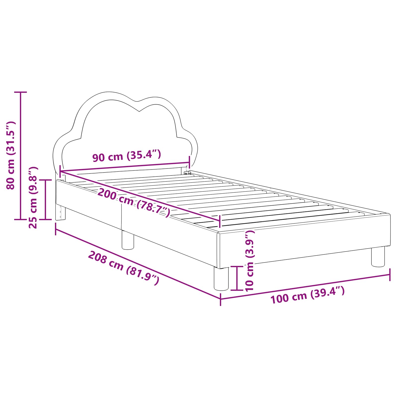Krevetna konstrukcija s uzglavljem Svijetlo siva 90 x 200 cm PU