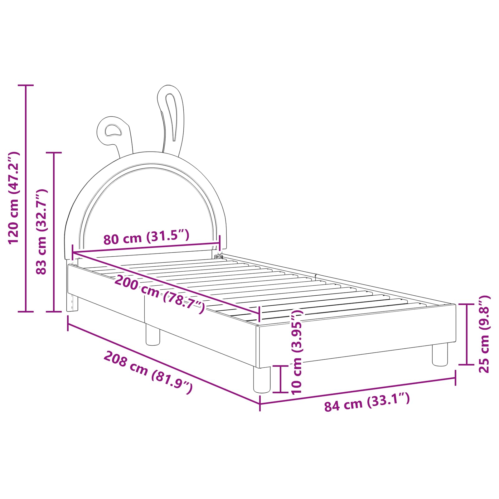 Krevet za djecu s uzglavljem Svijetlo siva 80 x 200 cm PU