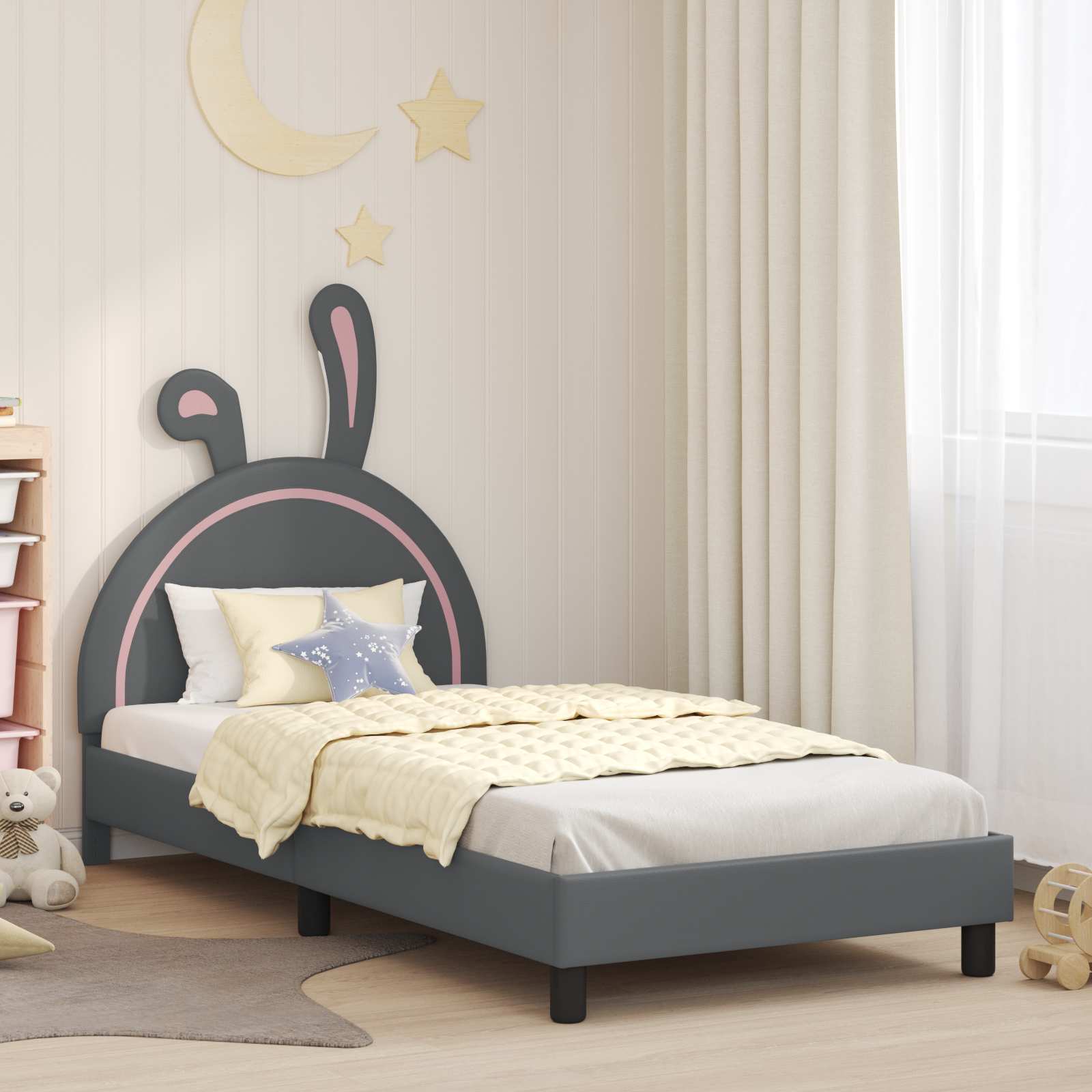 Krevet za djecu s uzglavljem Svjetlosiva 90 x 190 cm PU