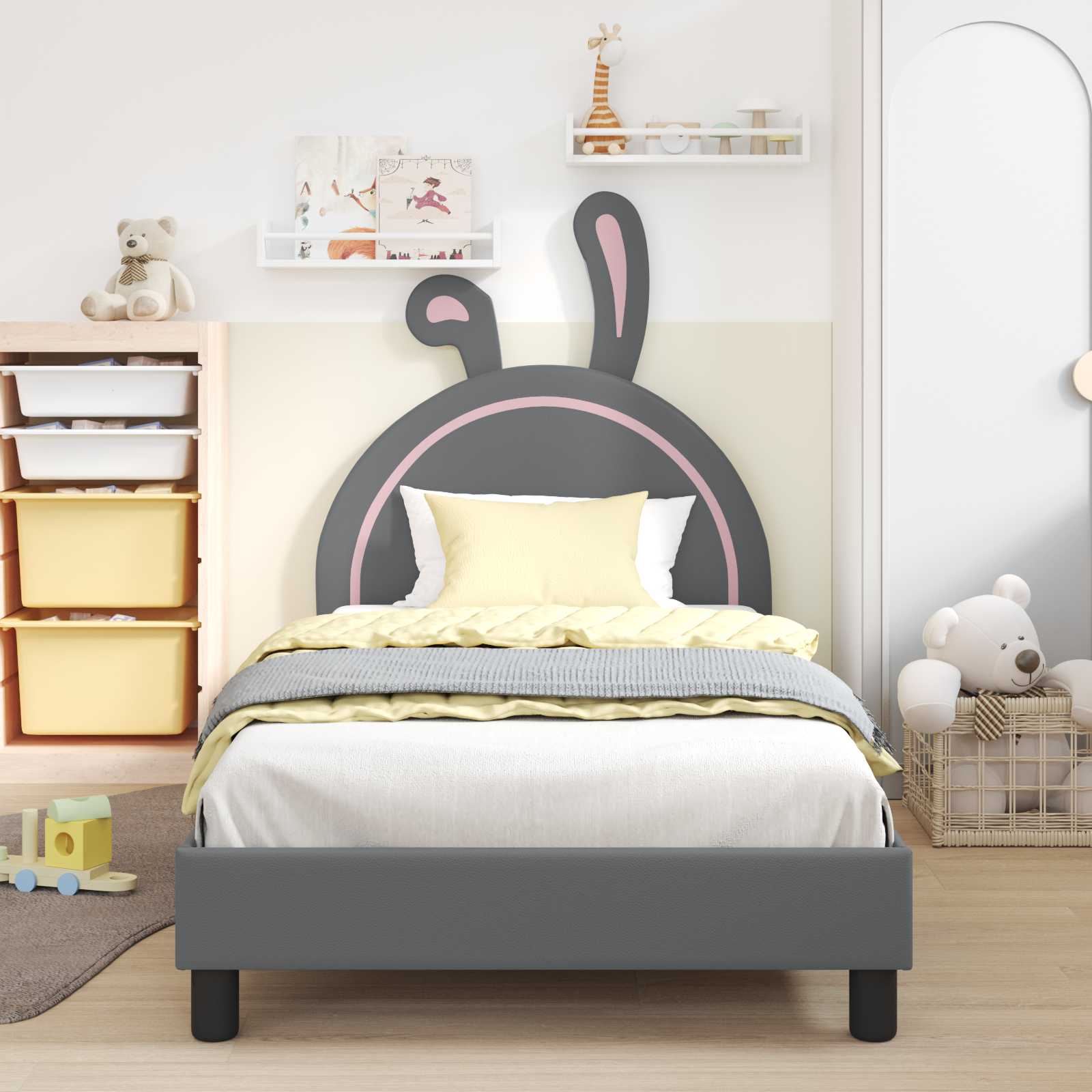Krevet za djecu s uzglavljem Svjetlosiva 90 x 190 cm PU