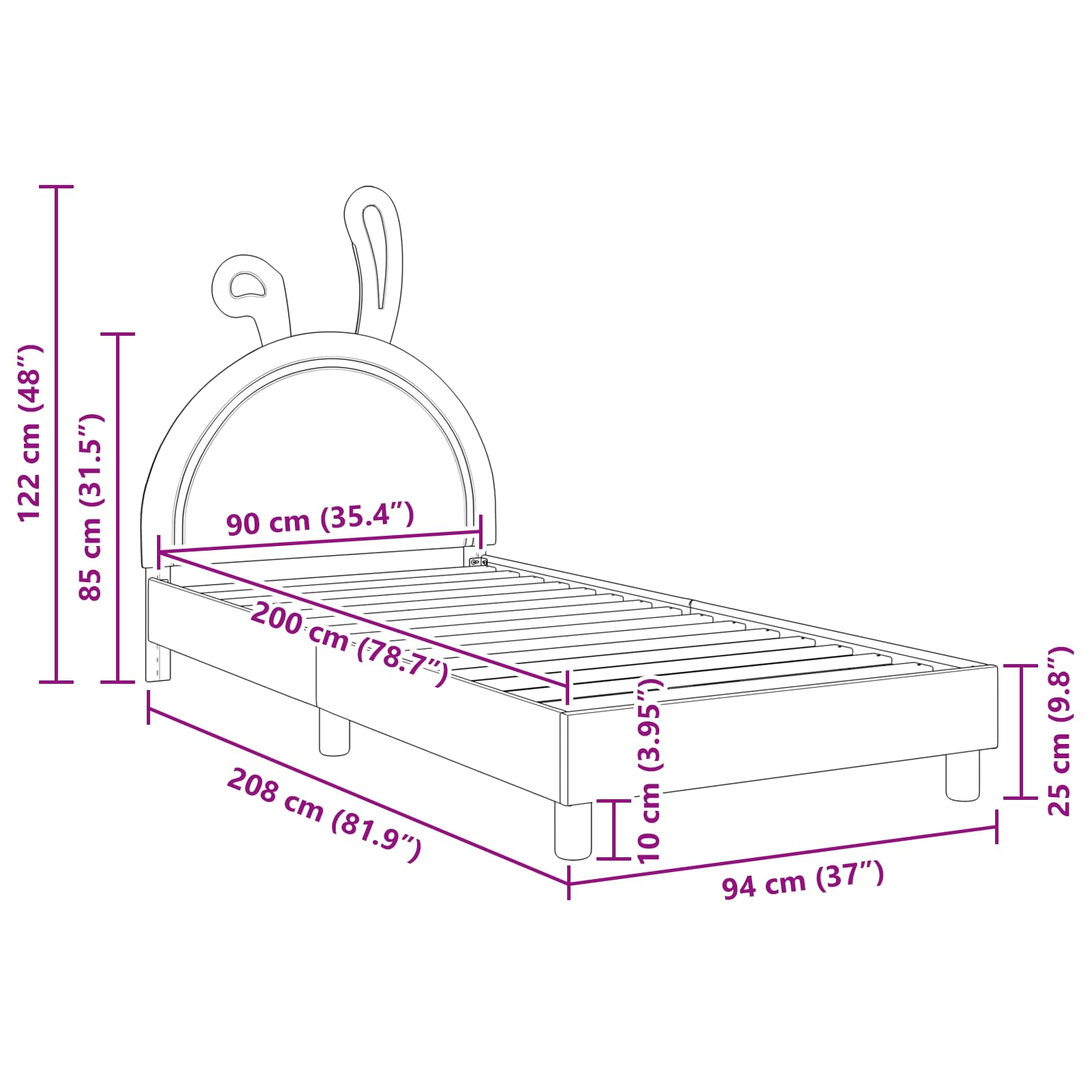 Krevet za djecu s uzglavljem Svijetlo siva 90 x 200 cm PU