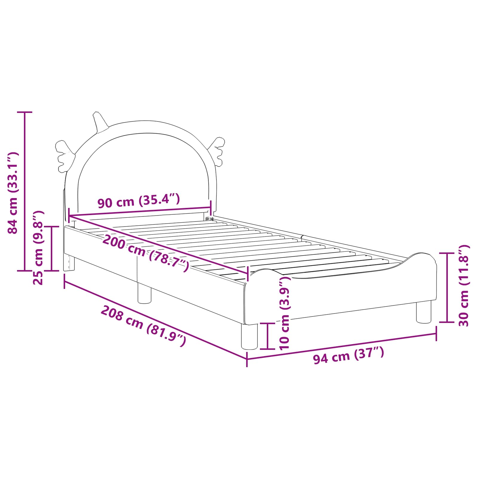 Krevet za djecu s uzglavljem Ružičasta 90 x 200 cm PU