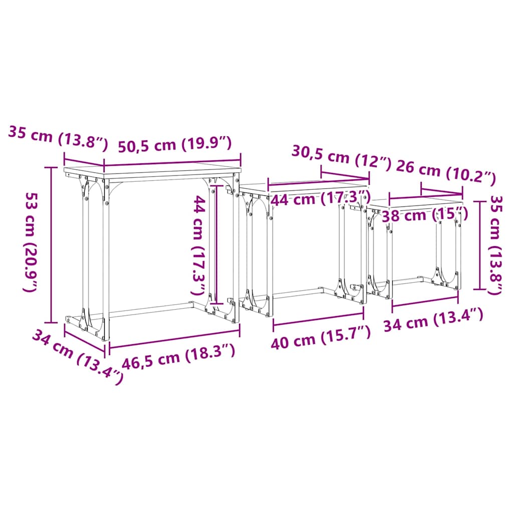 Gnezdeći Kafić 3 pcs hrast artisan Konstruirano drvo