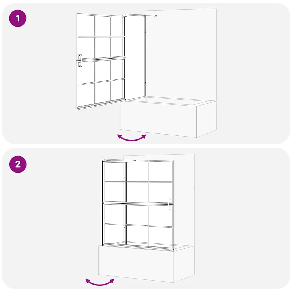 Ekran za kadu i tuš Crna i prozirna 116 x 68 x 128 cm