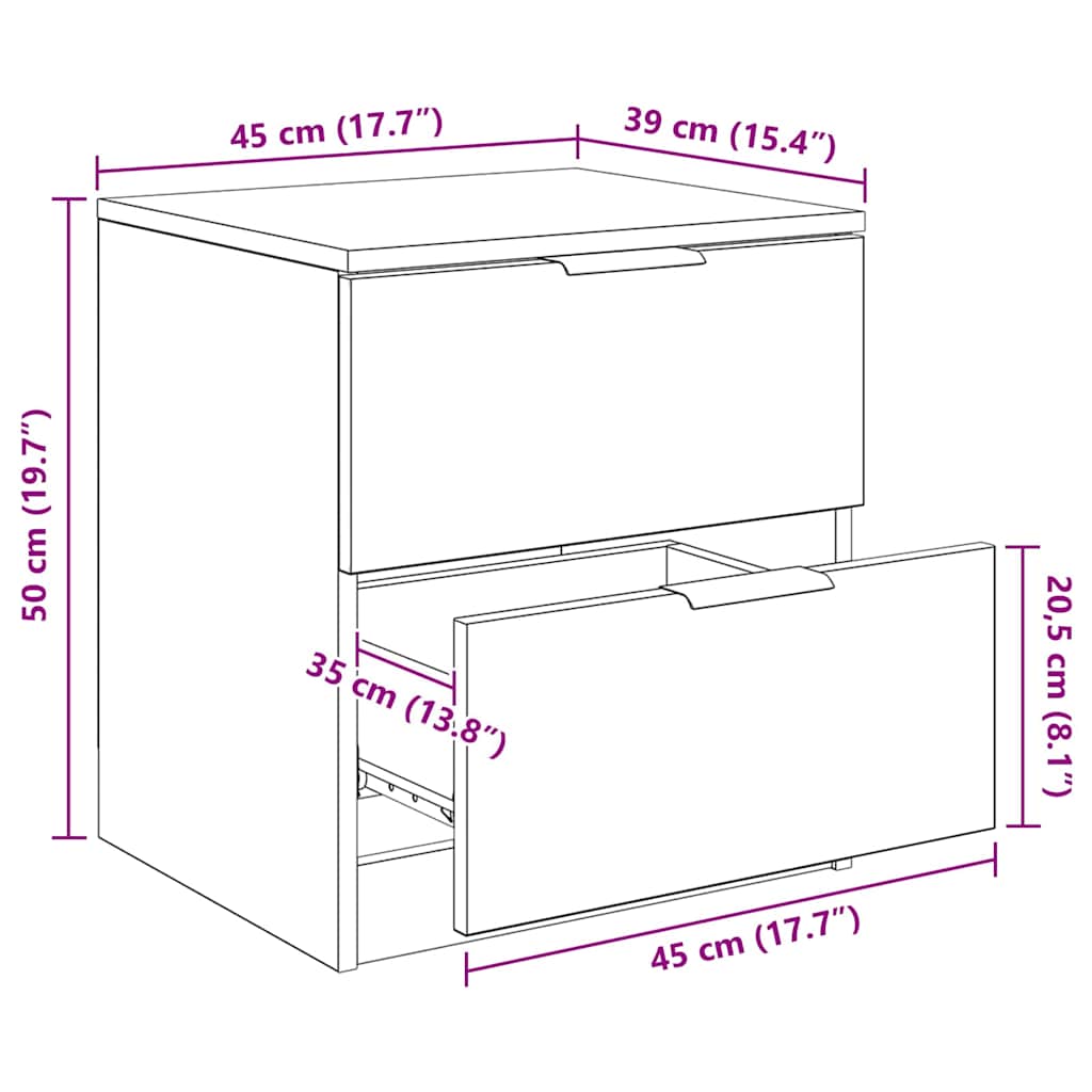 Noćni ormar 2 pcs Staro drvo 45 x 39 x 50cm Konstruirano drvo