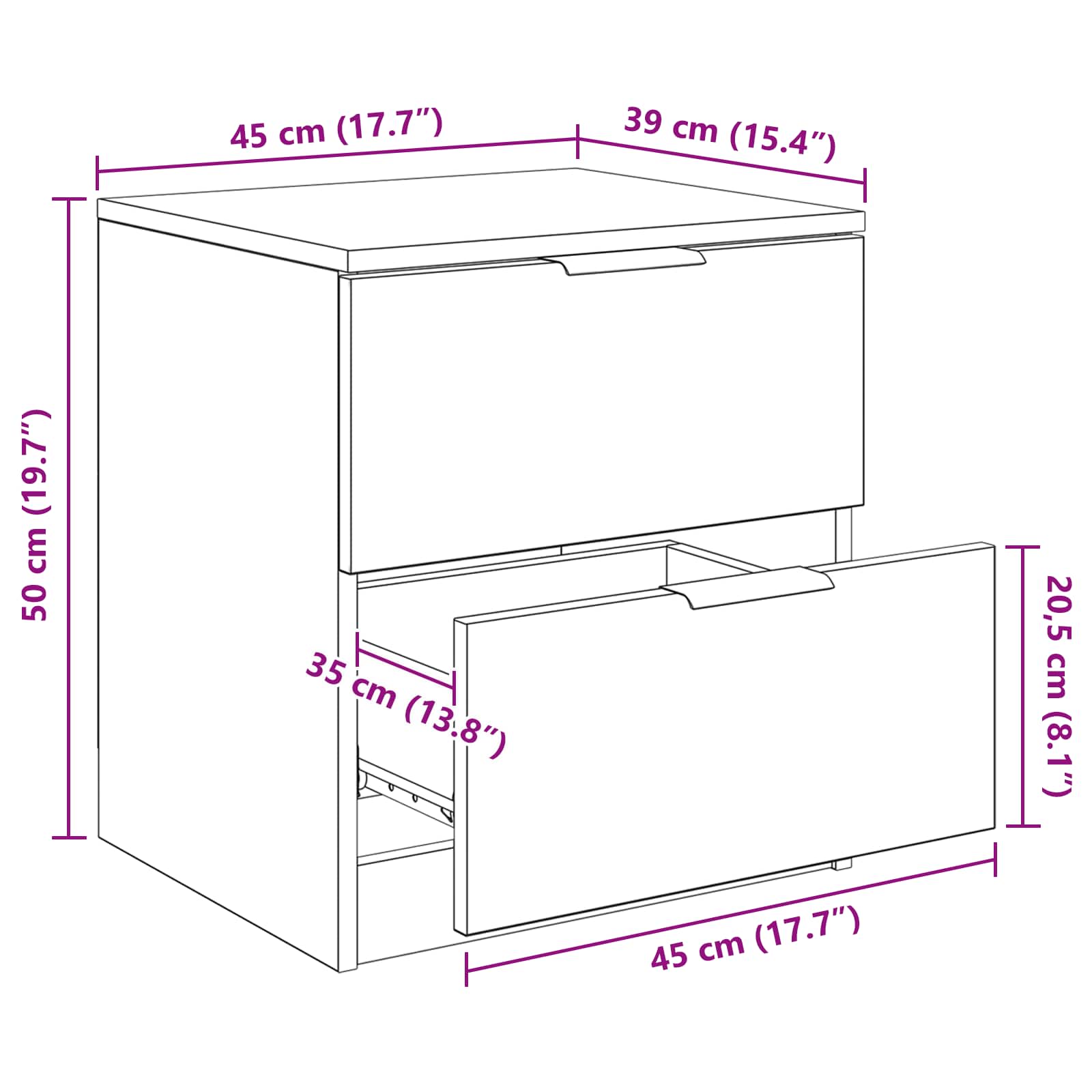 Noćni ormar 2 pcs Staro drvo 45 x 39 x 50cm Konstruirano drvo