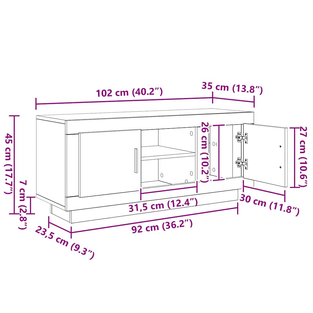 TV ormar Crni hrast 102 x 35 x 45 cm Konstruirano drvo