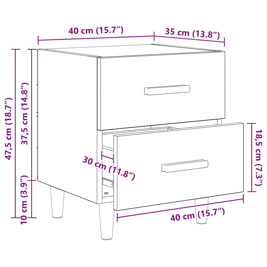 Ormarić za krevet s ladicama 2 pcs Staro drvo 40 x 35 x 47.5cm