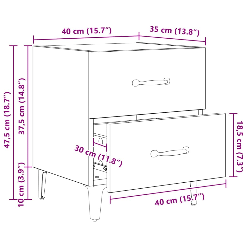 Ormarić za krevet s ladicama 2 pcs Staro drvo 40 x 35 x 47,5 cm