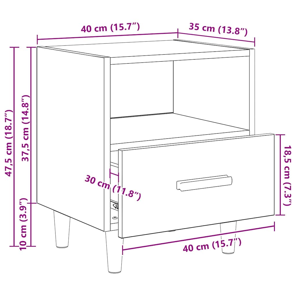 Noćni ormar 2 pcs Crni hrast 40 x 35 x 47 cm Konstruirano drvo