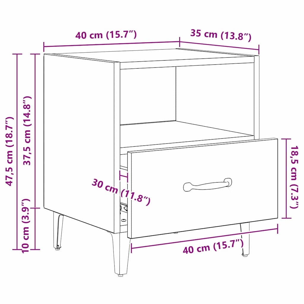 Noćni ormar s ladicama 2 pcs Umjetnički hrast 40 x 35 x 47,5 cm