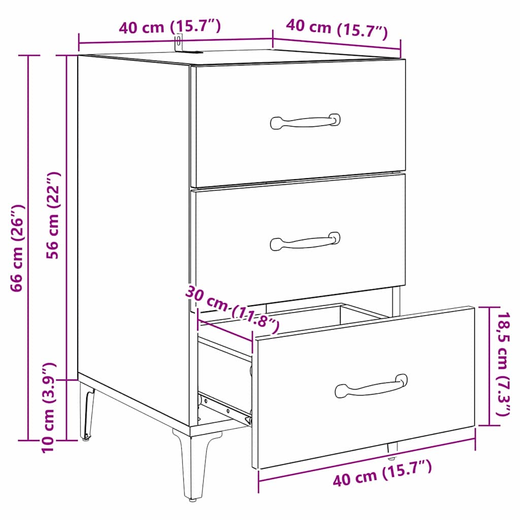 Noćni ormar Crni hrast 40 x 40.5 x 66 cm Konstruirano drvo