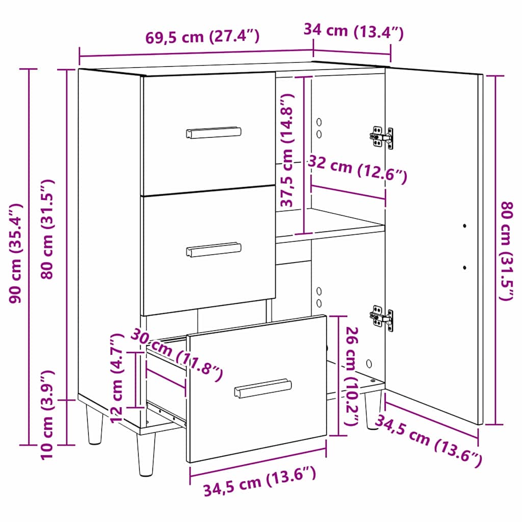 Kreveta Umjetnički hrast 34 x 69.5 x 90 cm Konstruirano drvo