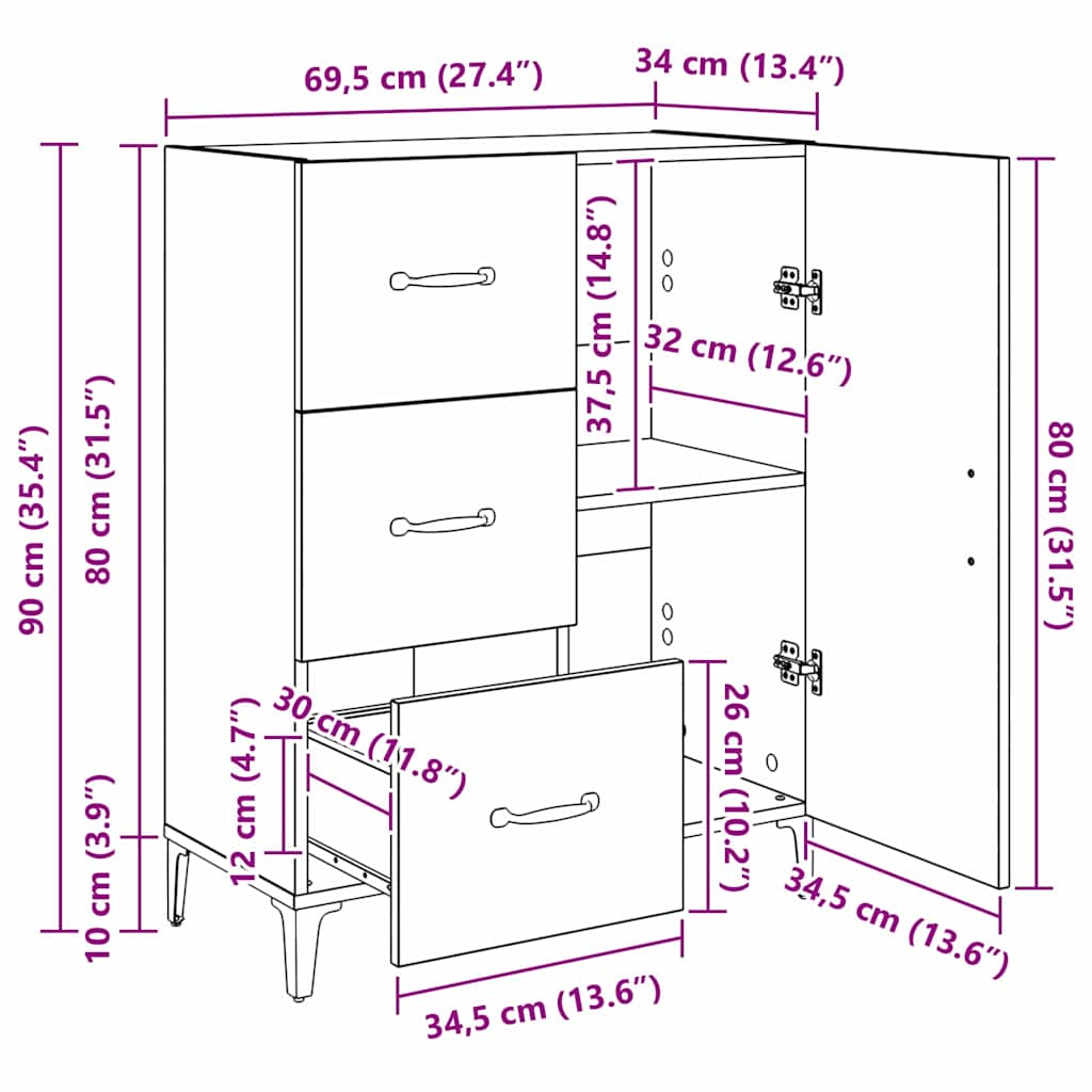 Kreveta Crni hrast 69,5 x 34 x 90 cm Konstruirano drvo