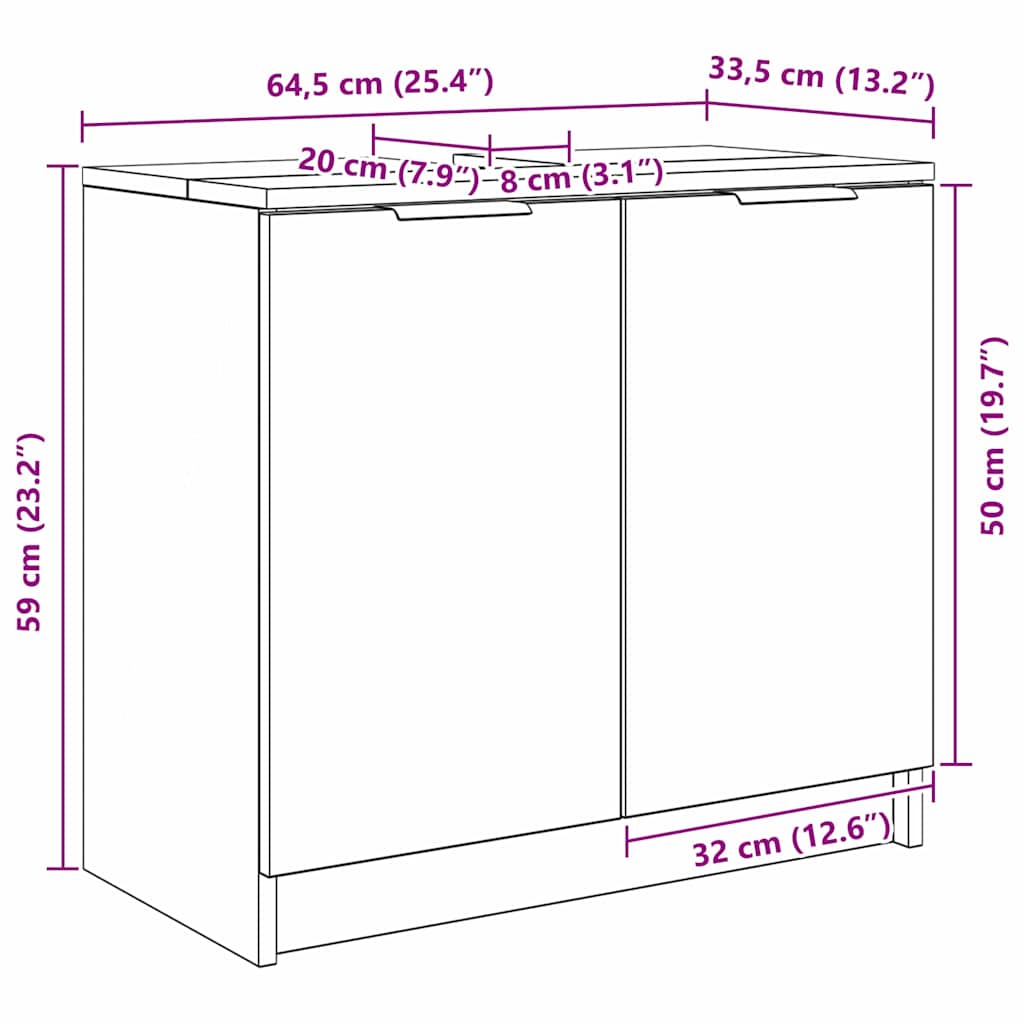 Kupaonski ormar s pohranom Crni hrast 64,5 x 33,5 x 59 cm