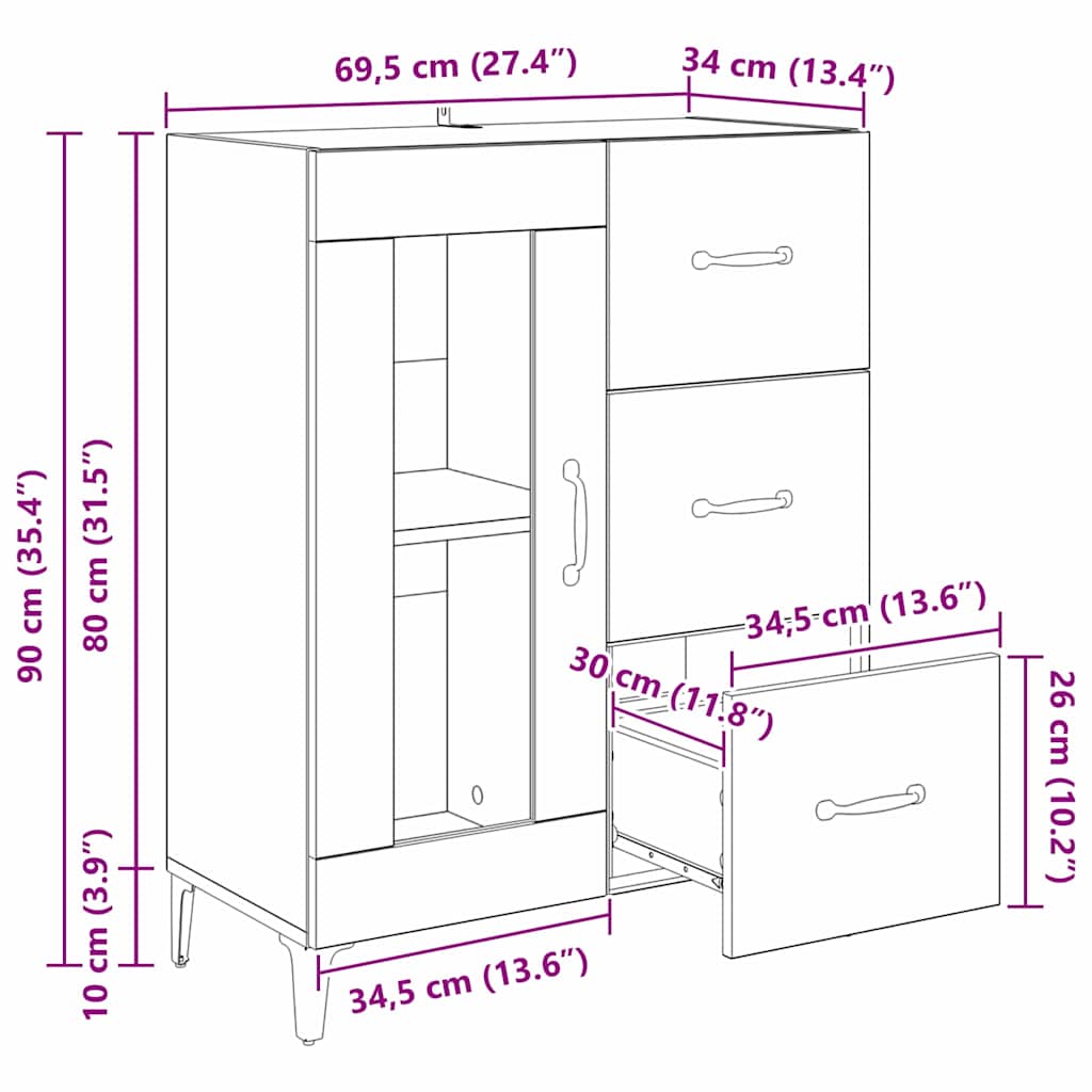 Kreveta s ladicama Umjetnički hrast 69,5 x 34 x 90 cm
