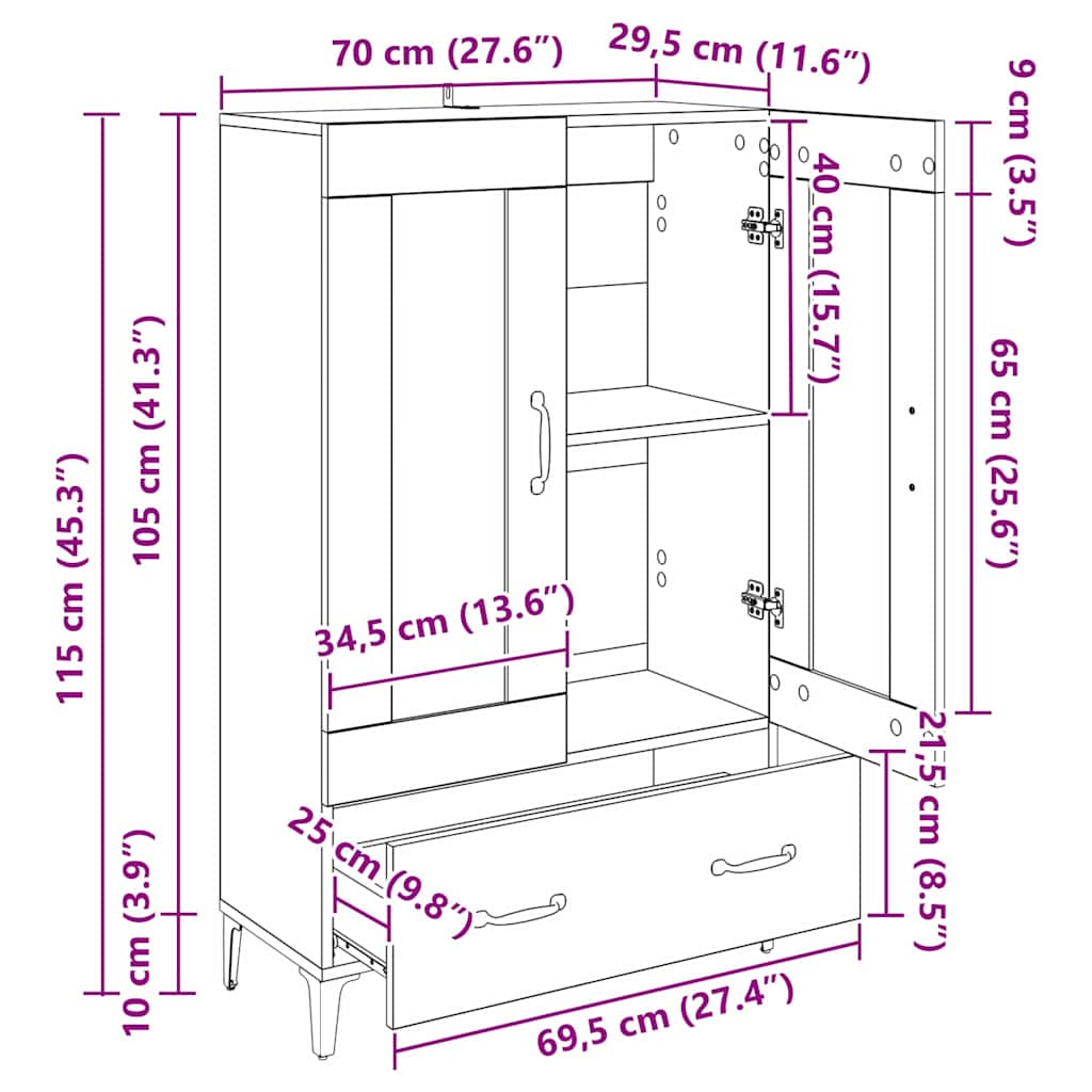 Highboard Staro drvo 70 x 31 x 115 cm Obrađeno drvo i čelik